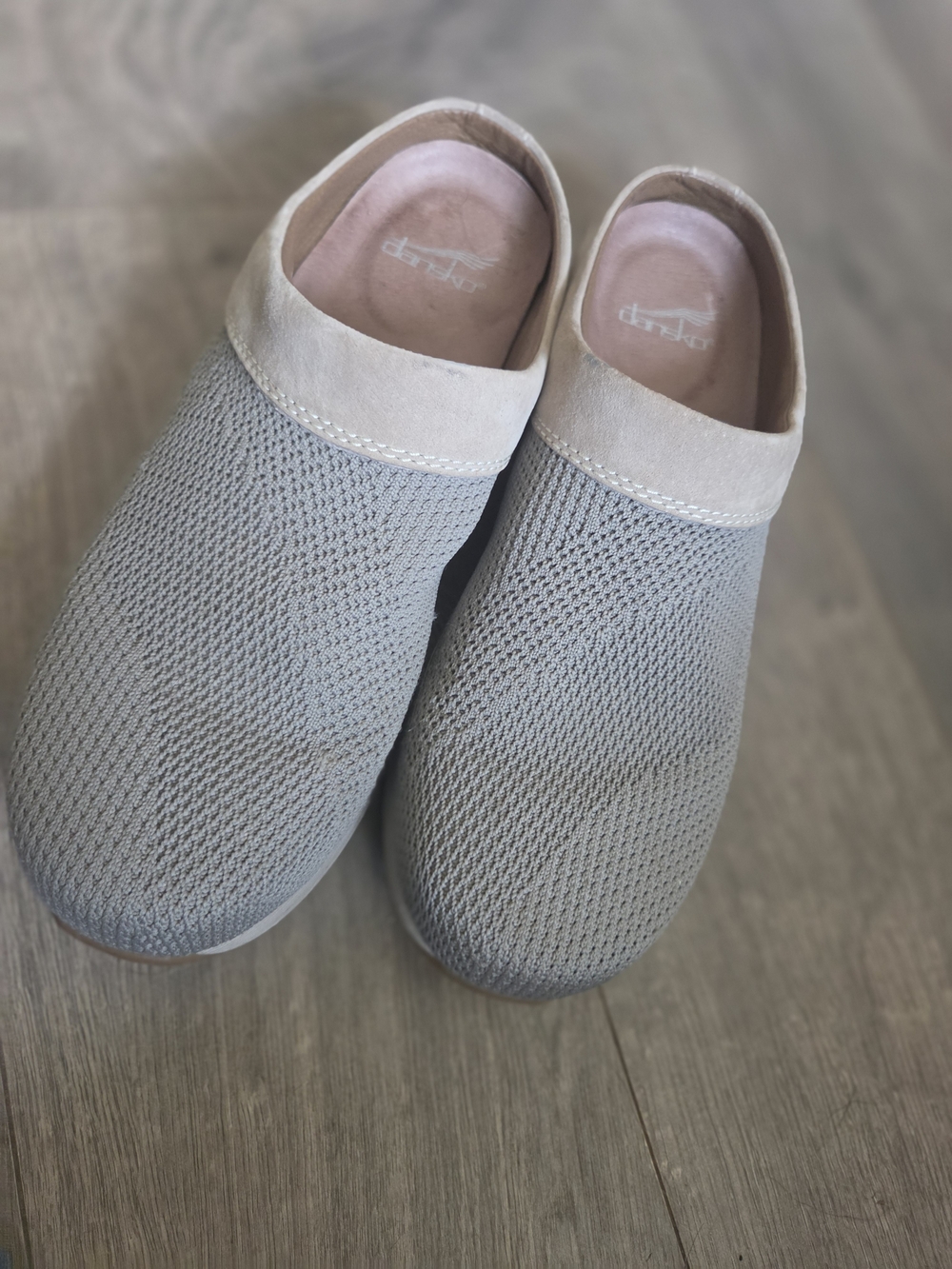 Dansko Women's Knit Clogs in Light Gray and Cream